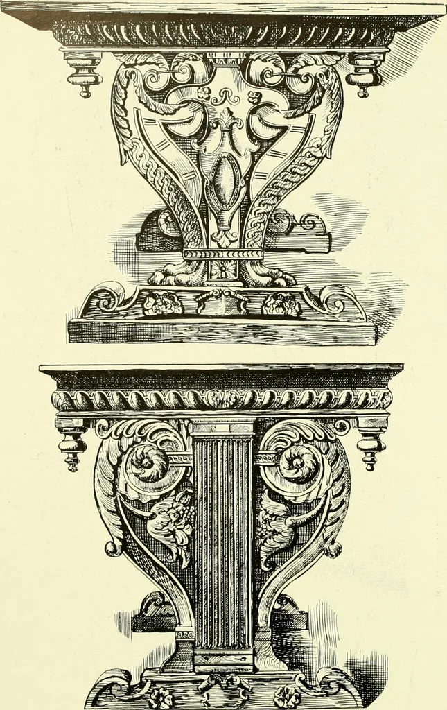 An illustration from An historical guide to French interiors, furniture, decoration, woodwork & allied arts during the last half of the seventeenth century, the whole of the eighteenth century, and the earlier part of the nineteenth, 1903, leaf 19