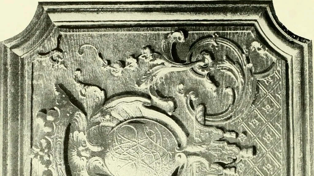 An illustration from An historical guide to French interiors, furniture, decoration, woodwork & allied arts during the last half of the seventeenth century, the whole of the eighteenth century, and the earlier part of the nineteenth, 1903, leaf 197