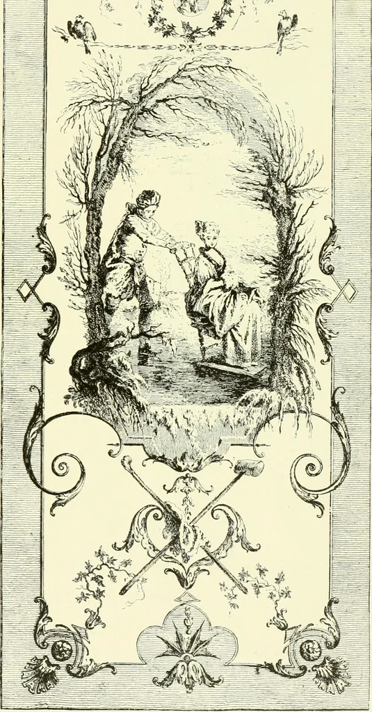 An illustration from An historical guide to French interiors, furniture, decoration, woodwork & allied arts during the last half of the seventeenth century, the whole of the eighteenth century, and the earlier part of the nineteenth, 1903, leaf 202