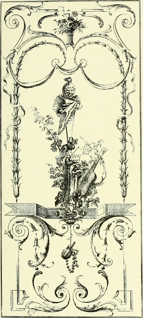 An illustration from An historical guide to French interiors, furniture, decoration, woodwork & allied arts during the last half of the seventeenth century, the whole of the eighteenth century, and the earlier part of the nineteenth, 1903, leaf 204