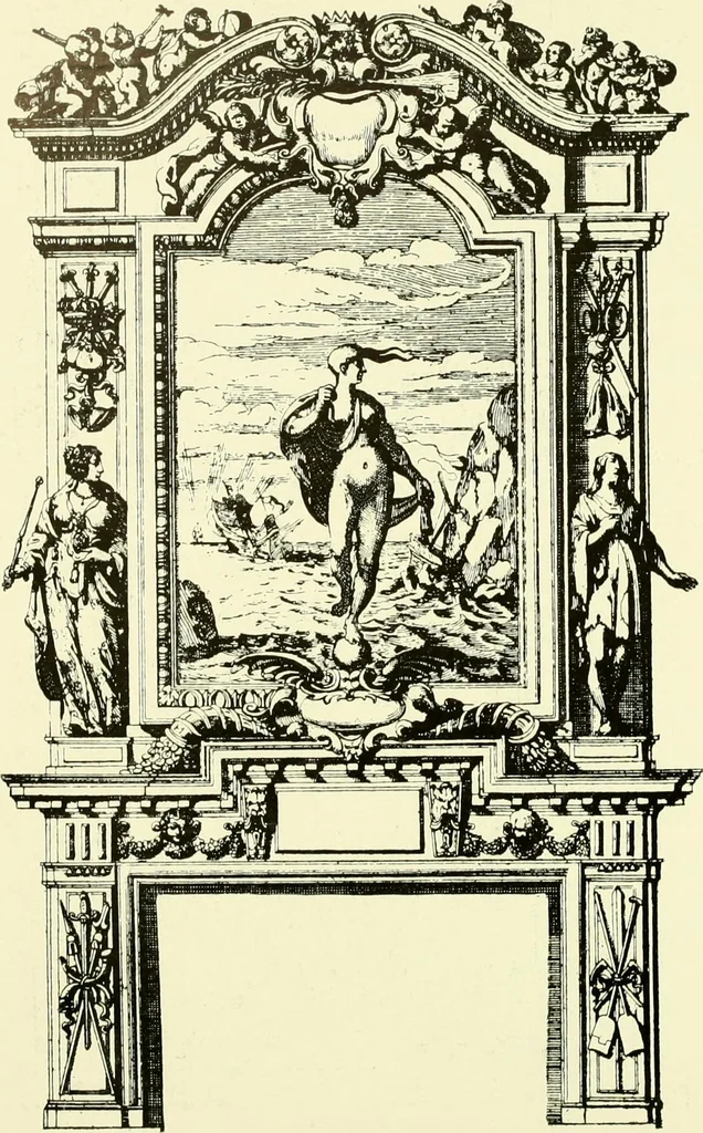 An illustration from An historical guide to French interiors, furniture, decoration, woodwork & allied arts during the last half of the seventeenth century, the whole of the eighteenth century, and the earlier part of the nineteenth, 1903, leaf 21