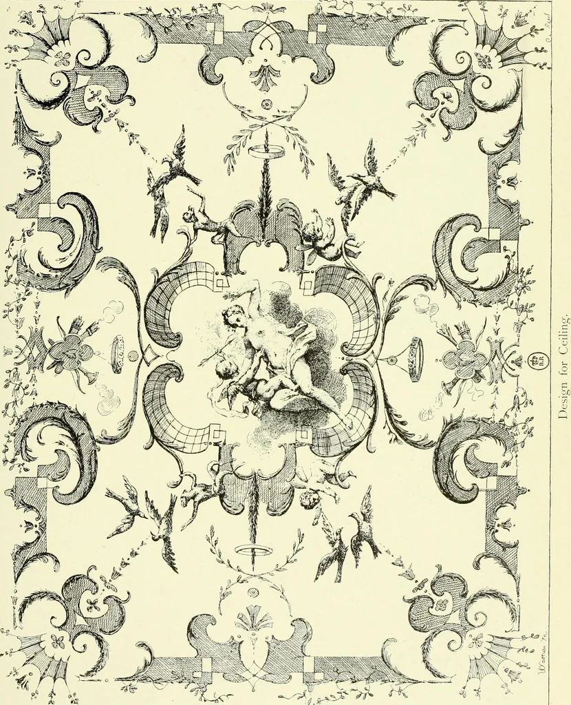 An illustration from An historical guide to French interiors, furniture, decoration, woodwork & allied arts during the last half of the seventeenth century, the whole of the eighteenth century, and the earlier part of the nineteenth, 1903, leaf 210