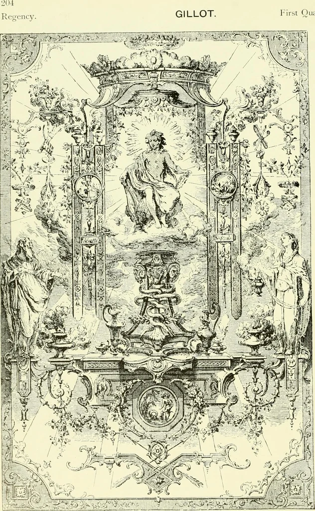 An illustration from An historical guide to French interiors, furniture, decoration, woodwork & allied arts during the last half of the seventeenth century, the whole of the eighteenth century, and the earlier part of the nineteenth, 1903, leaf 213