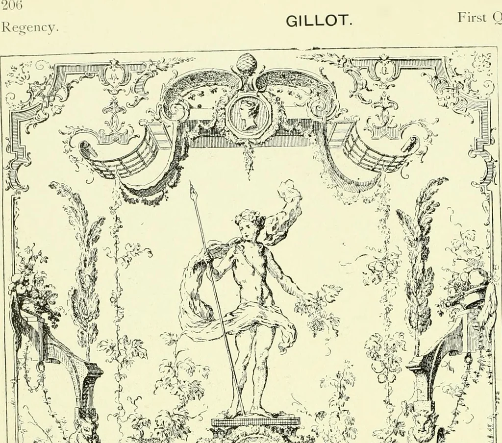 An illustration from An historical guide to French interiors, furniture, decoration, woodwork & allied arts during the last half of the seventeenth century, the whole of the eighteenth century, and the earlier part of the nineteenth, 1903, leaf 215