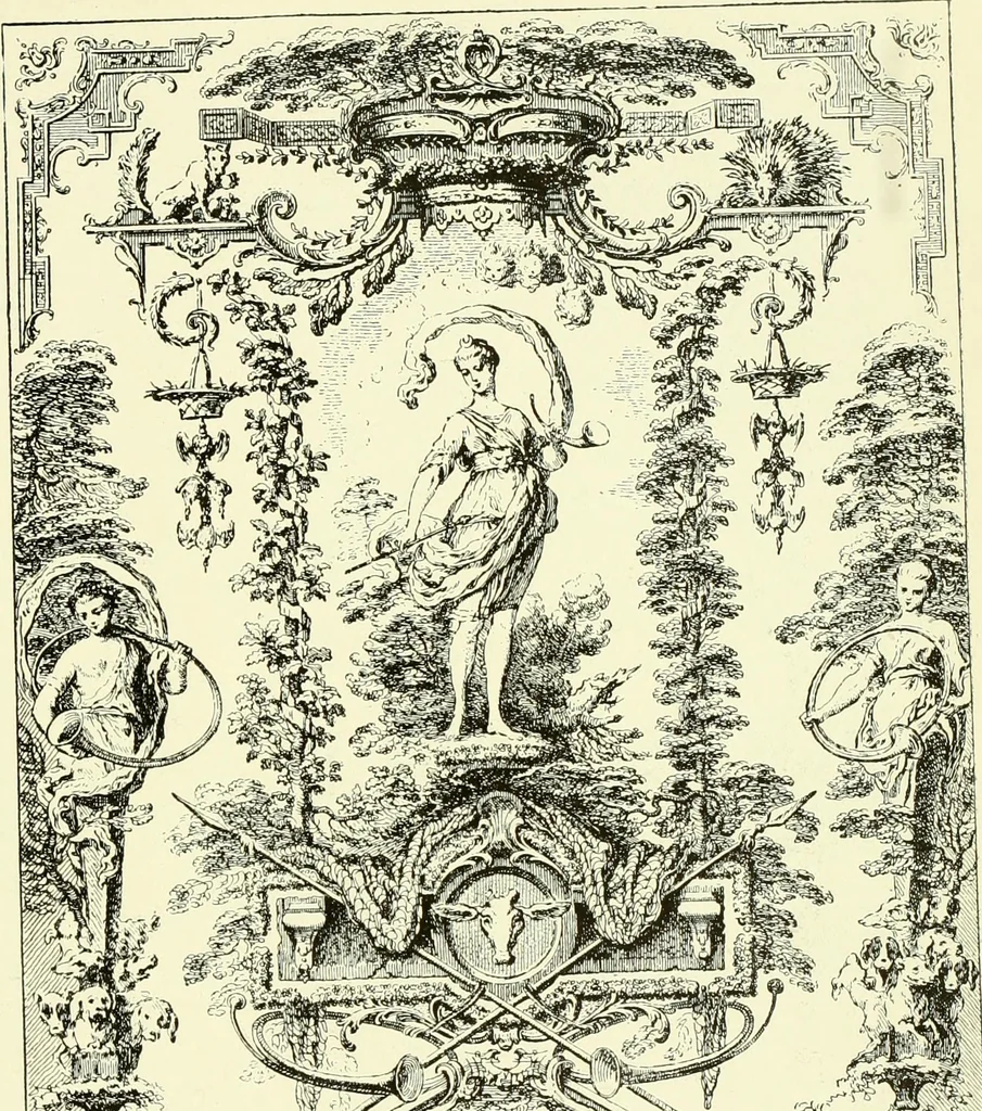 An illustration from An historical guide to French interiors, furniture, decoration, woodwork & allied arts during the last half of the seventeenth century, the whole of the eighteenth century, and the earlier part of the nineteenth, 1903, leaf 216