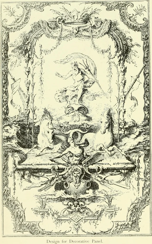 An illustration from An historical guide to French interiors, furniture, decoration, woodwork & allied arts during the last half of the seventeenth century, the whole of the eighteenth century, and the earlier part of the nineteenth, 1903, leaf 217