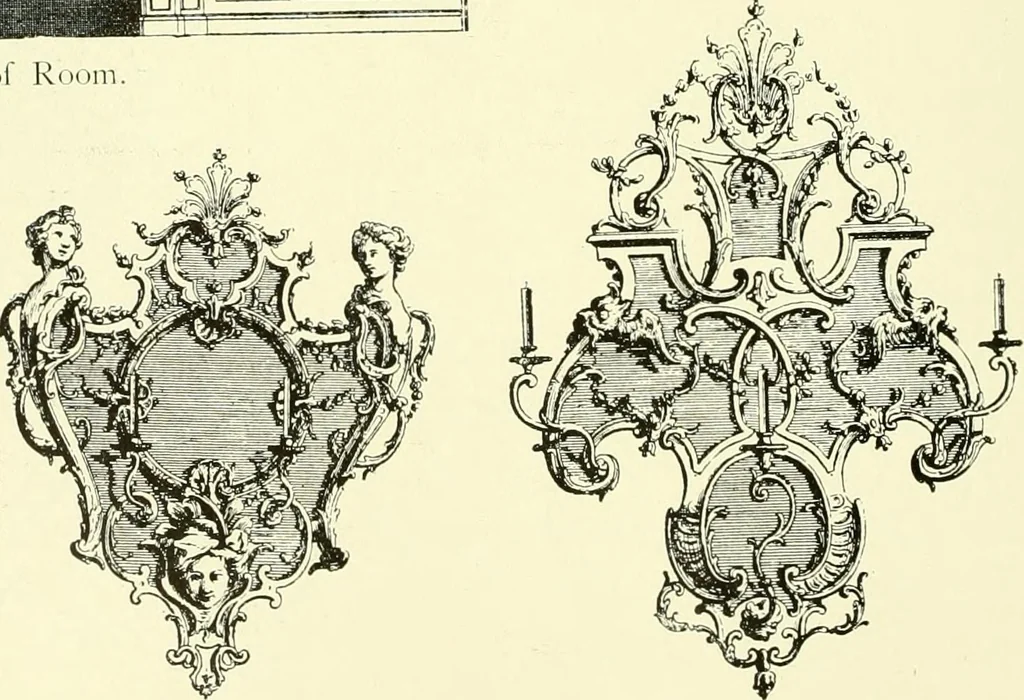 An illustration from An historical guide to French interiors, furniture, decoration, woodwork & allied arts during the last half of the seventeenth century, the whole of the eighteenth century, and the earlier part of the nineteenth, 1903, leaf 241