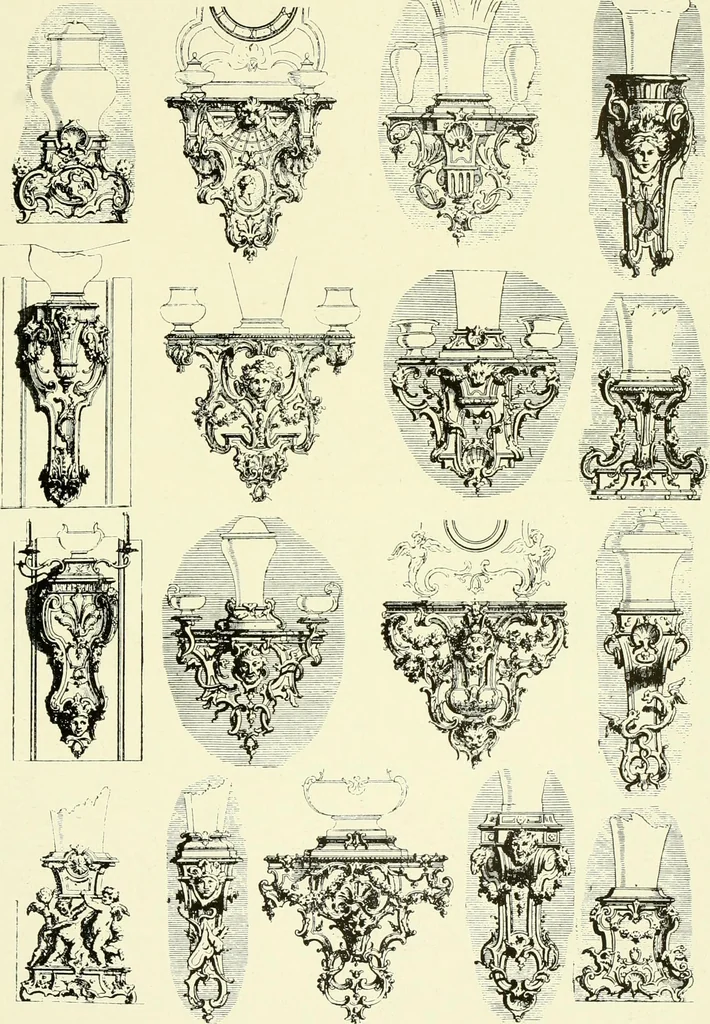 An illustration from An historical guide to French interiors, furniture, decoration, woodwork & allied arts during the last half of the seventeenth century, the whole of the eighteenth century, and the earlier part of the nineteenth, 1903, leaf 242
