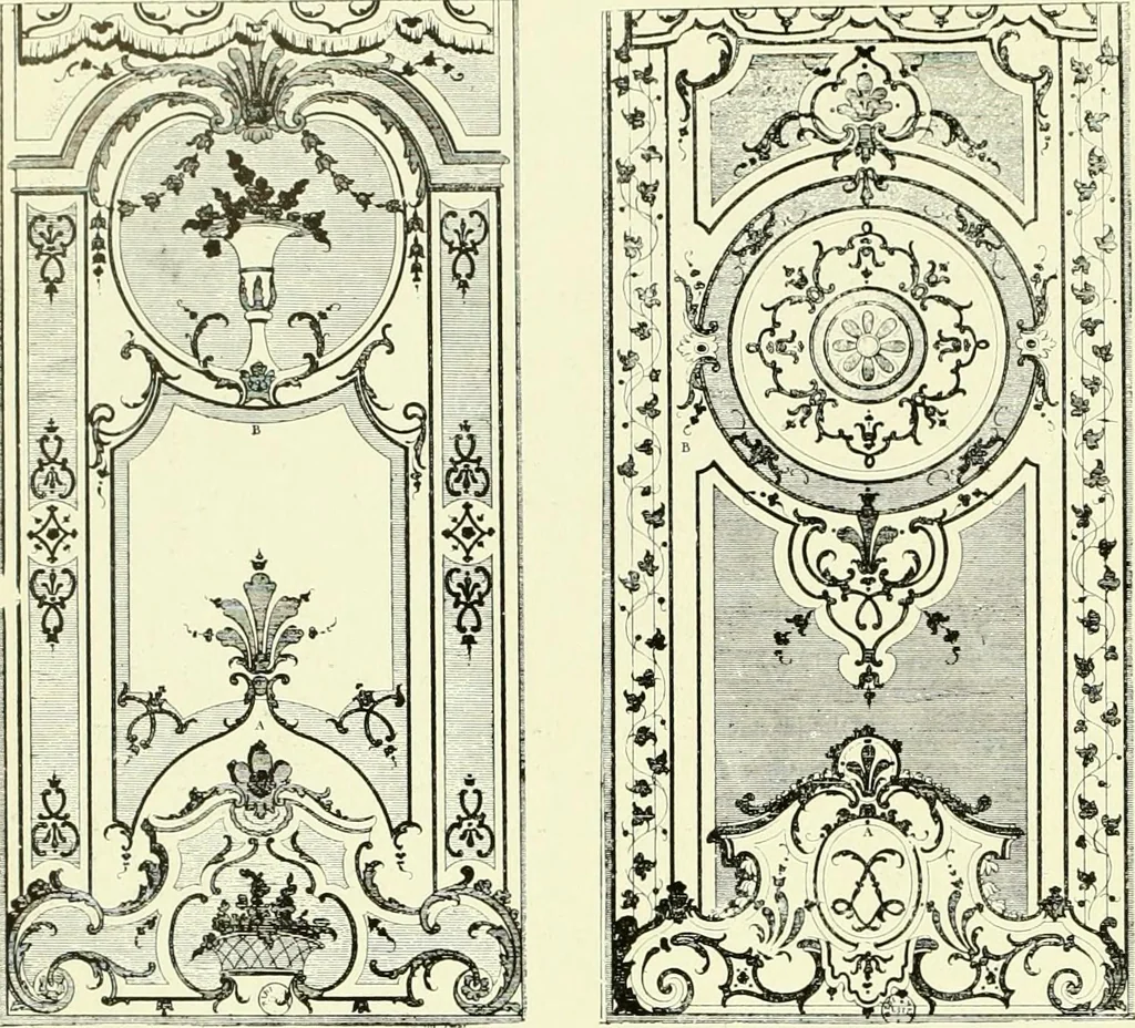 An illustration from An historical guide to French interiors, furniture, decoration, woodwork & allied arts during the last half of the seventeenth century, the whole of the eighteenth century, and the earlier part of the nineteenth, 1903, leaf 243