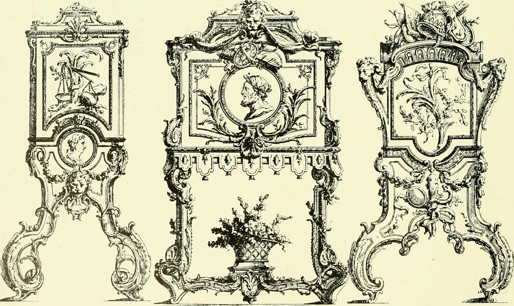 An illustration from An historical guide to French interiors, furniture, decoration, woodwork & allied arts during the last half of the seventeenth century, the whole of the eighteenth century, and the earlier part of the nineteenth, 1903, leaf 243