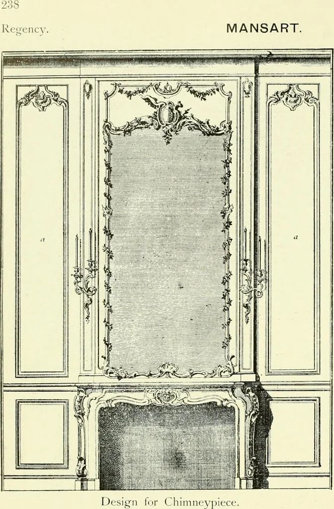 An illustration from An historical guide to French interiors, furniture, decoration, woodwork & allied arts during the last half of the seventeenth century, the whole of the eighteenth century, and the earlier part of the nineteenth, 1903, leaf 247