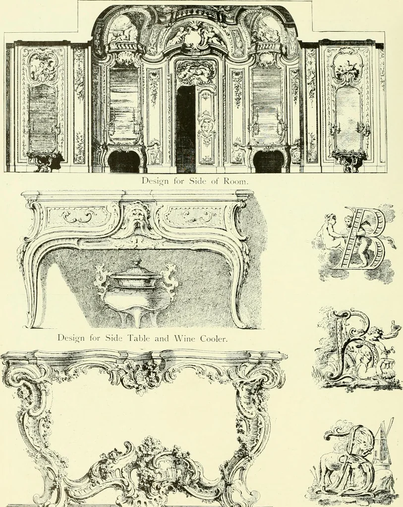 An illustration from An historical guide to French interiors, furniture, decoration, woodwork & allied arts during the last half of the seventeenth century, the whole of the eighteenth century, and the earlier part of the nineteenth, 1903, leaf 273