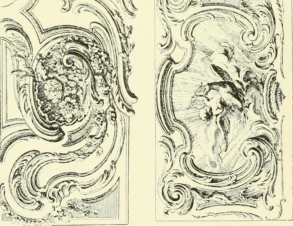 An illustration from An historical guide to French interiors, furniture, decoration, woodwork & allied arts during the last half of the seventeenth century, the whole of the eighteenth century, and the earlier part of the nineteenth, 1903, leaf 278