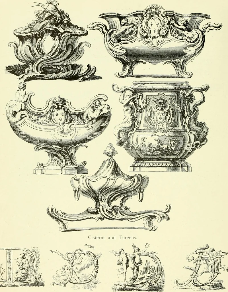 An illustration from An historical guide to French interiors, furniture, decoration, woodwork & allied arts during the last half of the seventeenth century, the whole of the eighteenth century, and the earlier part of the nineteenth, 1903, leaf 281