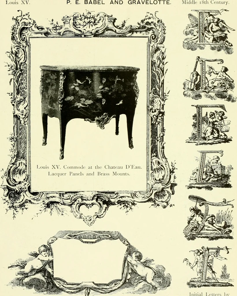 An illustration from An historical guide to French interiors, furniture, decoration, woodwork & allied arts during the last half of the seventeenth century, the whole of the eighteenth century, and the earlier part of the nineteenth, 1903, leaf 284