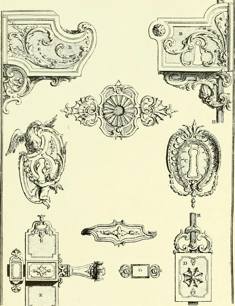 An illustration from An historical guide to French interiors, furniture, decoration, woodwork & allied arts during the last half of the seventeenth century, the whole of the eighteenth century, and the earlier part of the nineteenth, 1903, leaf 299