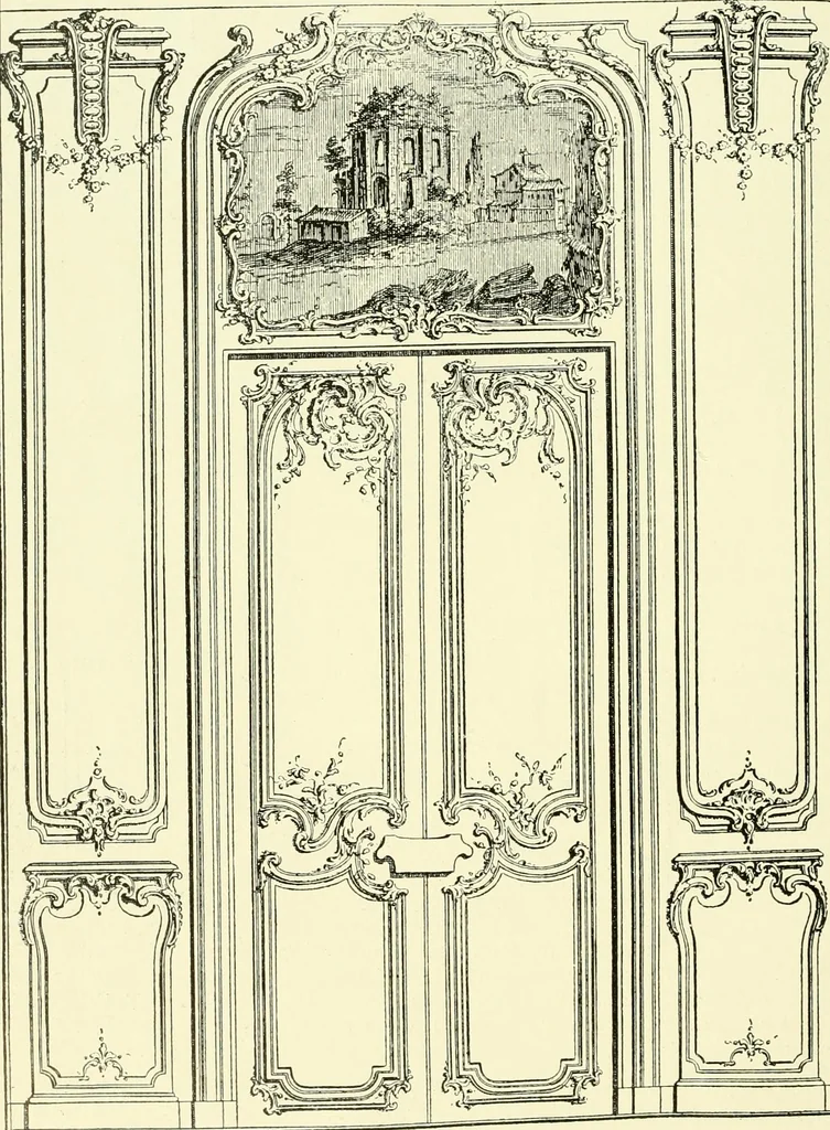 An illustration from An historical guide to French interiors, furniture, decoration, woodwork & allied arts during the last half of the seventeenth century, the whole of the eighteenth century, and the earlier part of the nineteenth, 1903, leaf 301