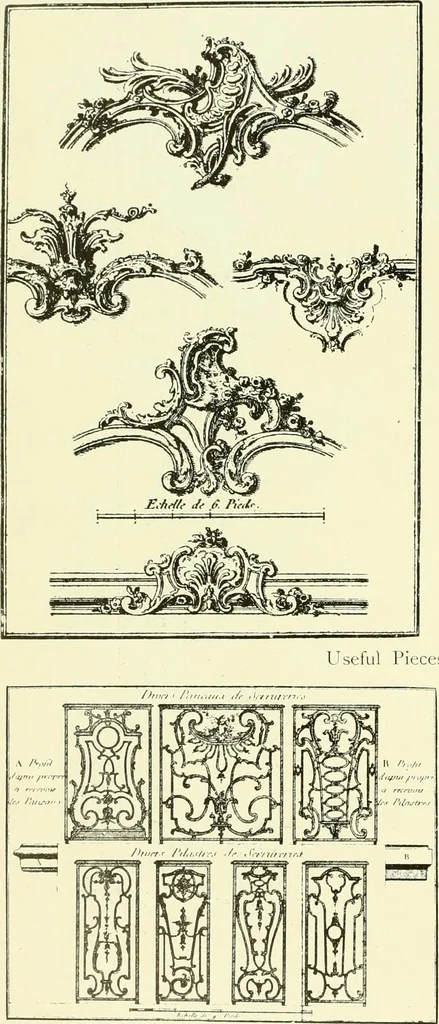 An illustration from An historical guide to French interiors, furniture, decoration, woodwork & allied arts during the last half of the seventeenth century, the whole of the eighteenth century, and the earlier part of the nineteenth, 1903, leaf 321