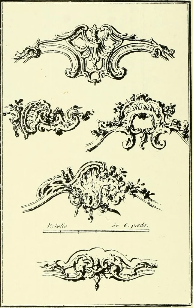 An illustration from An historical guide to French interiors, furniture, decoration, woodwork & allied arts during the last half of the seventeenth century, the whole of the eighteenth century, and the earlier part of the nineteenth, 1903, leaf 321