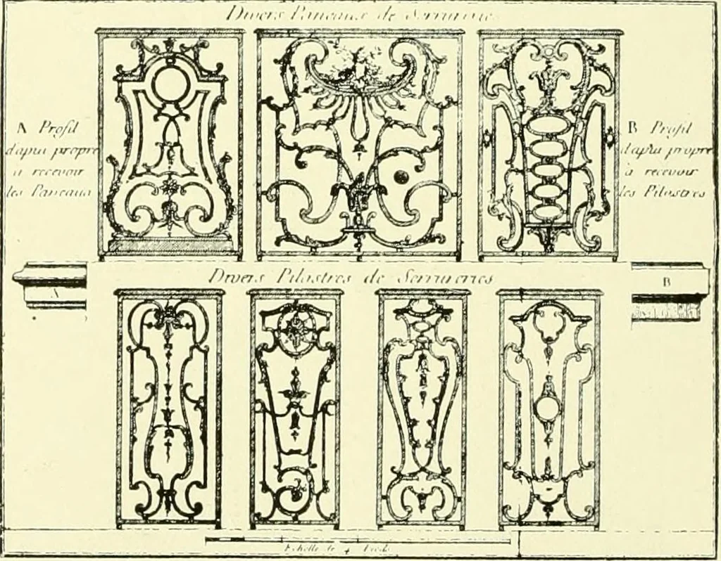 An illustration from An historical guide to French interiors, furniture, decoration, woodwork & allied arts during the last half of the seventeenth century, the whole of the eighteenth century, and the earlier part of the nineteenth, 1903, leaf 321