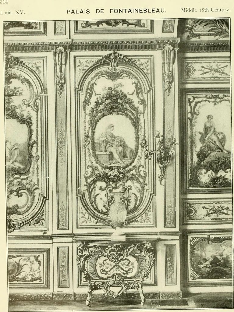 An illustration from An historical guide to French interiors, furniture, decoration, woodwork & allied arts during the last half of the seventeenth century, the whole of the eighteenth century, and the earlier part of the nineteenth, 1903, leaf 323