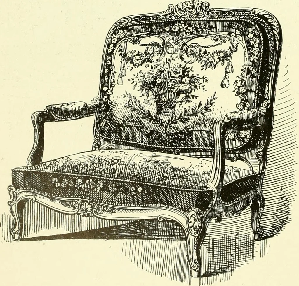 An illustration from An historical guide to French interiors, furniture, decoration, woodwork & allied arts during the last half of the seventeenth century, the whole of the eighteenth century, and the earlier part of the nineteenth, 1903, leaf 343