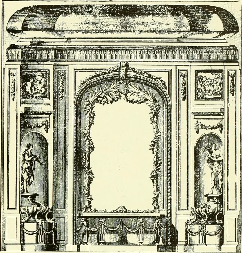 An illustration from An historical guide to French interiors, furniture, decoration, woodwork & allied arts during the last half of the seventeenth century, the whole of the eighteenth century, and the earlier part of the nineteenth, 1903, leaf 350