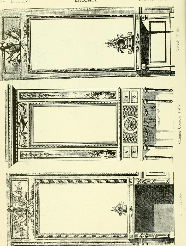 An illustration from An historical guide to French interiors, furniture, decoration, woodwork & allied arts during the last half of the seventeenth century, the whole of the eighteenth century, and the earlier part of the nineteenth, 1903, leaf 389