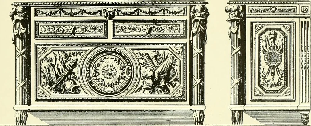 An illustration from An historical guide to French interiors, furniture, decoration, woodwork & allied arts during the last half of the seventeenth century, the whole of the eighteenth century, and the earlier part of the nineteenth, 1903, leaf 394