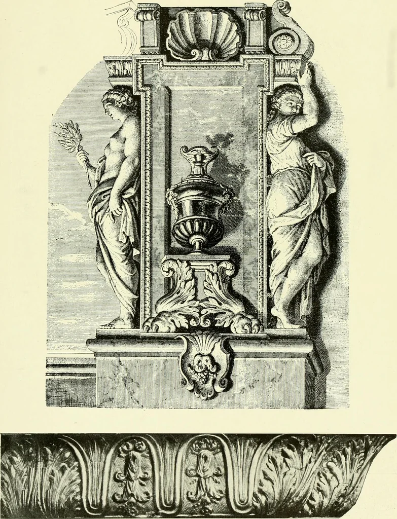 An illustration from An historical guide to French interiors, furniture, decoration, woodwork & allied arts during the last half of the seventeenth century, the whole of the eighteenth century, and the earlier part of the nineteenth, 1903, leaf 44