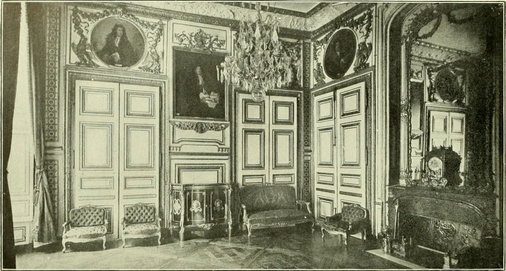 An illustration from An historical guide to French interiors, furniture, decoration, woodwork & allied arts during the last half of the seventeenth century, the whole of the eighteenth century, and the earlier part of the nineteenth, 1903, leaf 47