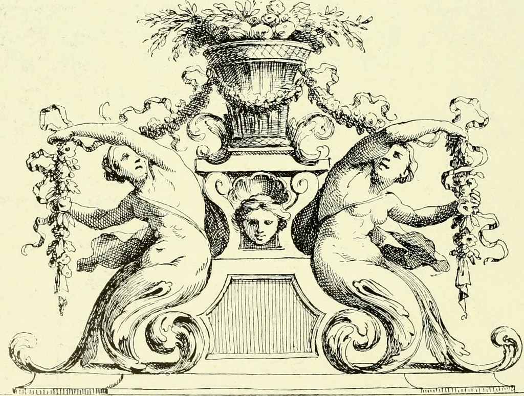 An illustration from An historical guide to French interiors, furniture, decoration, woodwork & allied arts during the last half of the seventeenth century, the whole of the eighteenth century, and the earlier part of the nineteenth, 1903, leaf 55