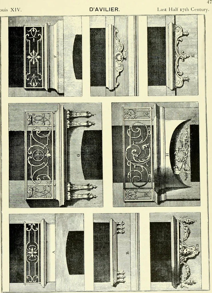 An illustration from An historical guide to French interiors, furniture, decoration, woodwork & allied arts during the last half of the seventeenth century, the whole of the eighteenth century, and the earlier part of the nineteenth, 1903, leaf 56