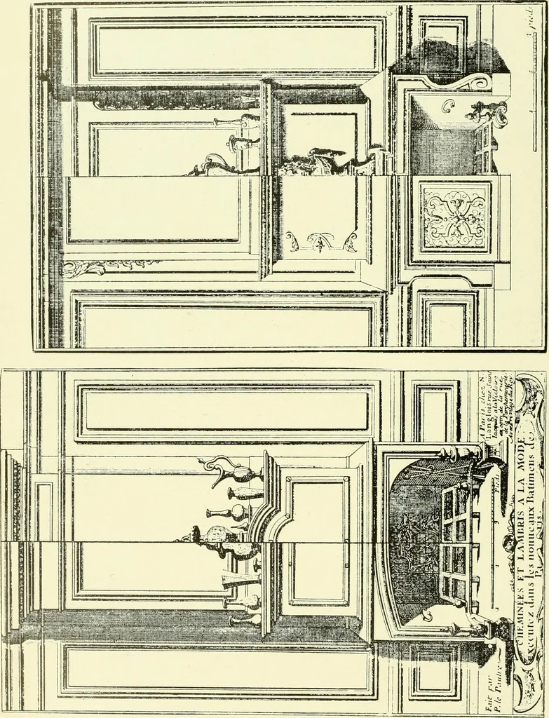 An illustration from An historical guide to French interiors, furniture, decoration, woodwork & allied arts during the last half of the seventeenth century, the whole of the eighteenth century, and the earlier part of the nineteenth, 1903, leaf 65