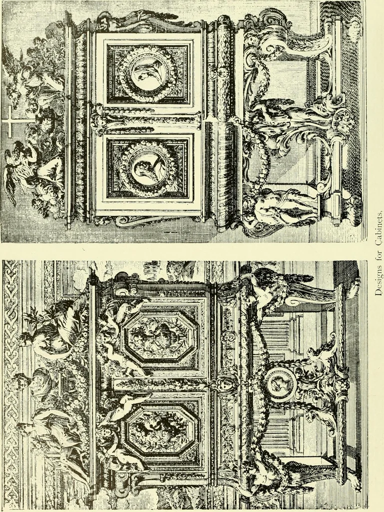 An illustration from An historical guide to French interiors, furniture, decoration, woodwork & allied arts during the last half of the seventeenth century, the whole of the eighteenth century, and the earlier part of the nineteenth, 1903, leaf 73