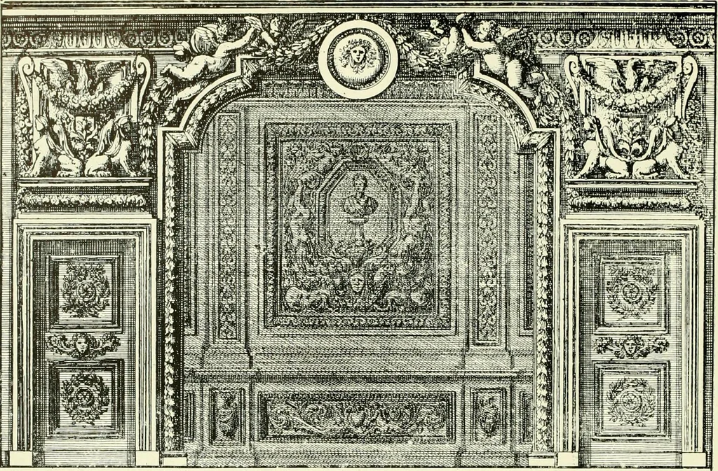 An illustration from An historical guide to French interiors, furniture, decoration, woodwork & allied arts during the last half of the seventeenth century, the whole of the eighteenth century, and the earlier part of the nineteenth, 1903, leaf 83