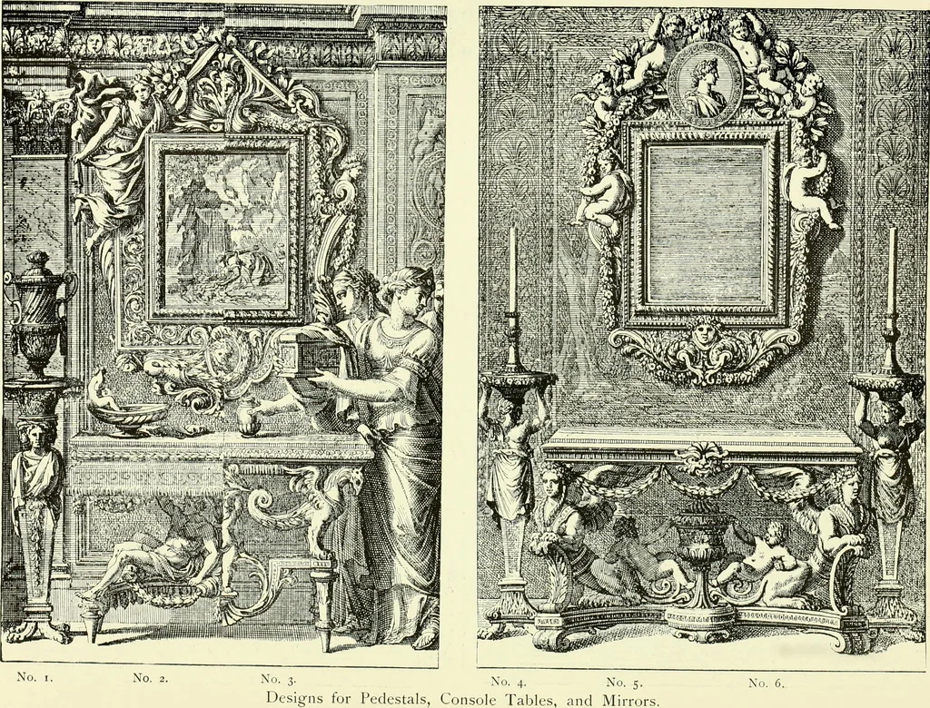 An illustration from An historical guide to French interiors, furniture, decoration, woodwork & allied arts during the last half of the seventeenth century, the whole of the eighteenth century, and the earlier part of the nineteenth, 1903, leaf 84