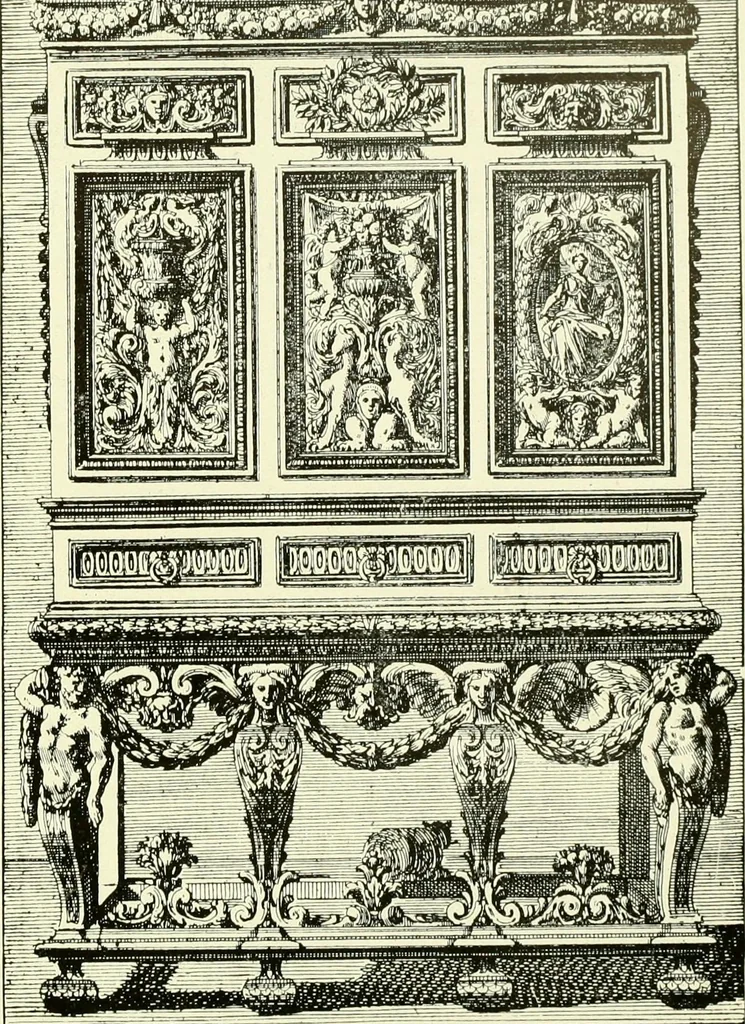 An illustration from An historical guide to French interiors, furniture, decoration, woodwork & allied arts during the last half of the seventeenth century, the whole of the eighteenth century, and the earlier part of the nineteenth, 1903, leaf 85