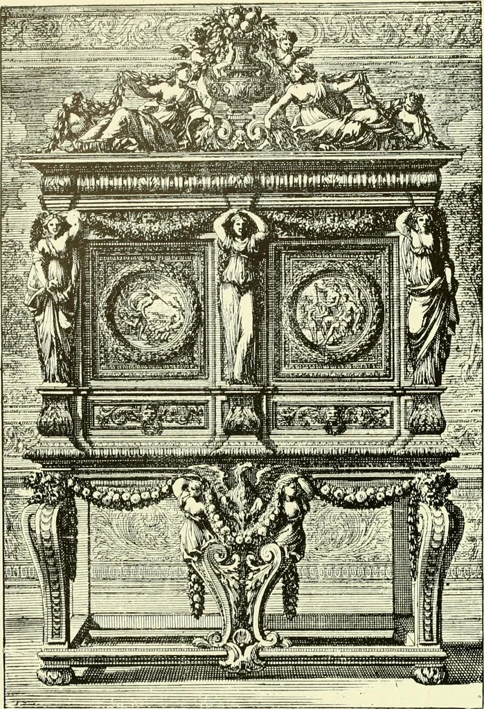 An illustration from An historical guide to French interiors, furniture, decoration, woodwork & allied arts during the last half of the seventeenth century, the whole of the eighteenth century, and the earlier part of the nineteenth, 1903, leaf 85
