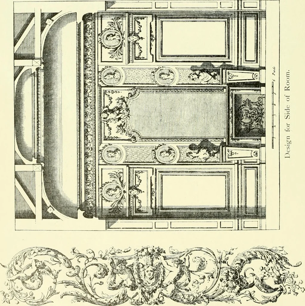 An illustration from An historical guide to French interiors, furniture, decoration, woodwork & allied arts during the last half of the seventeenth century, the whole of the eighteenth century, and the earlier part of the nineteenth, 1903, leaf 97