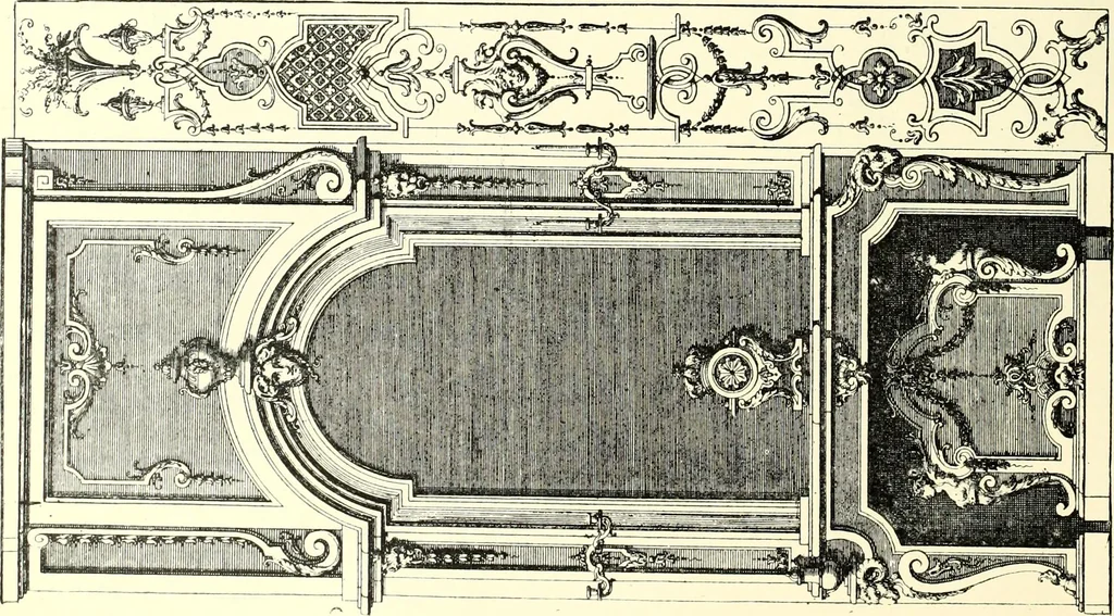 An illustration from An historical guide to French interiors, furniture, decoration, woodwork, & allied arts during the last half of the seventeenth century, the whole of the eighteenth century, and the earlier part of the nineteenth, 1900, leaf 100
