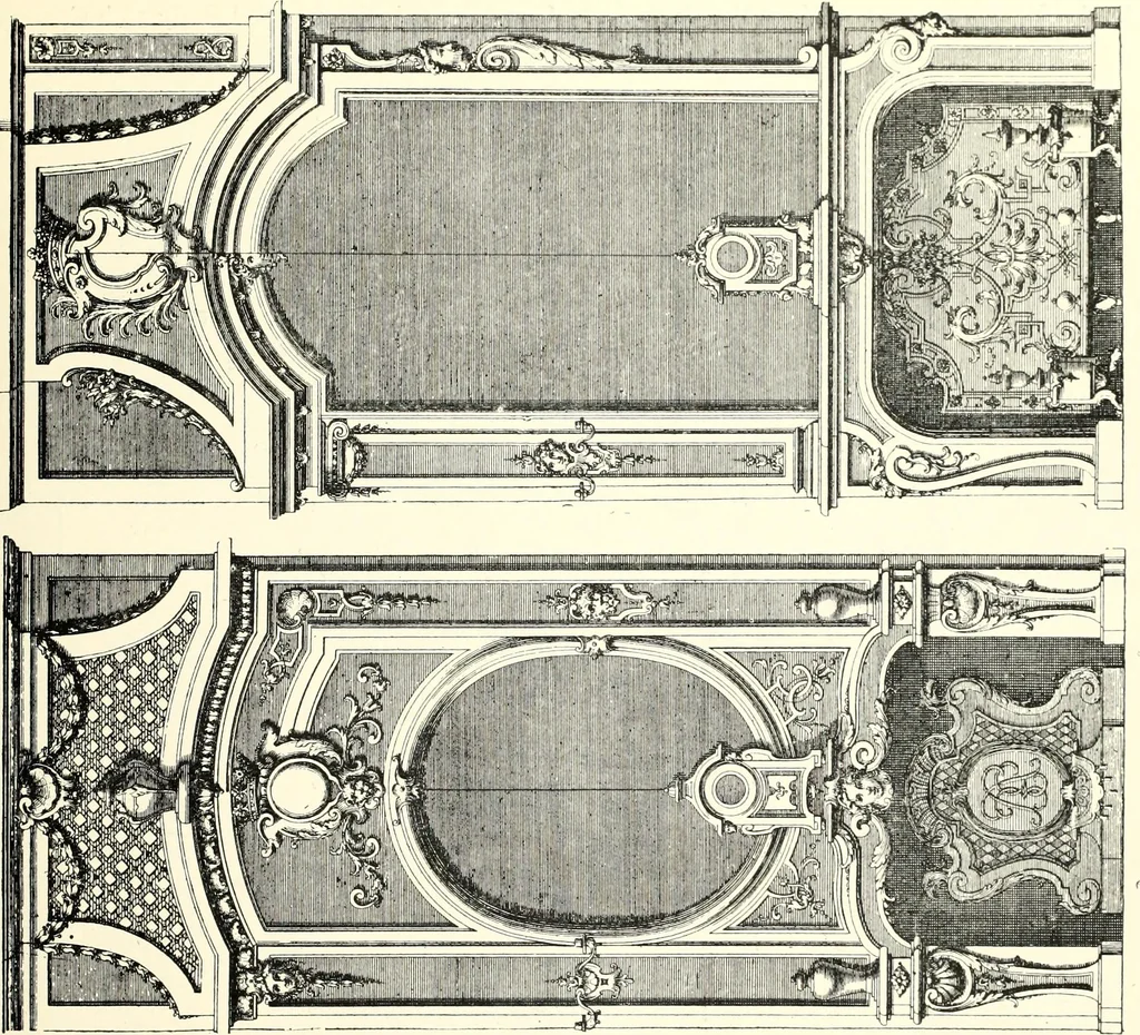 An illustration from An historical guide to French interiors, furniture, decoration, woodwork, & allied arts during the last half of the seventeenth century, the whole of the eighteenth century, and the earlier part of the nineteenth, 1900, leaf 101