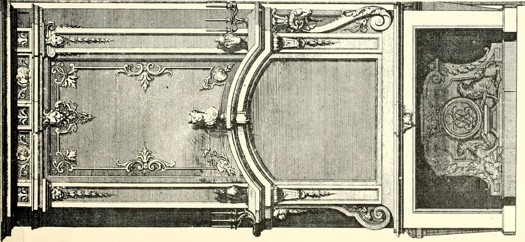 An illustration from An historical guide to French interiors, furniture, decoration, woodwork, & allied arts during the last half of the seventeenth century, the whole of the eighteenth century, and the earlier part of the nineteenth, 1900, leaf 101
