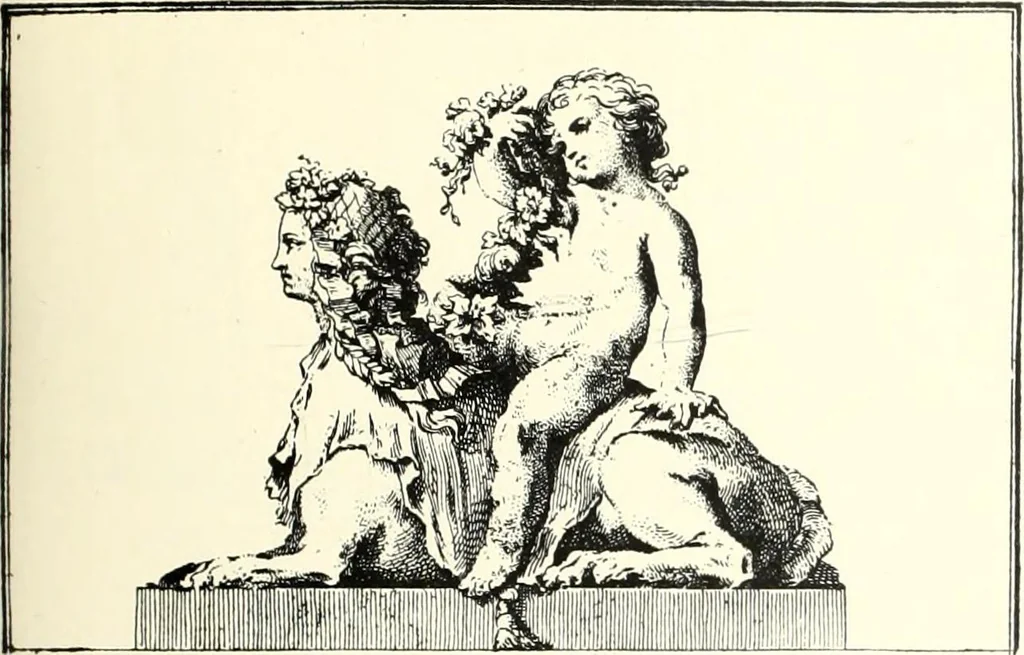 An illustration from An historical guide to French interiors, furniture, decoration, woodwork, & allied arts during the last half of the seventeenth century, the whole of the eighteenth century, and the earlier part of the nineteenth, 1900, leaf 103