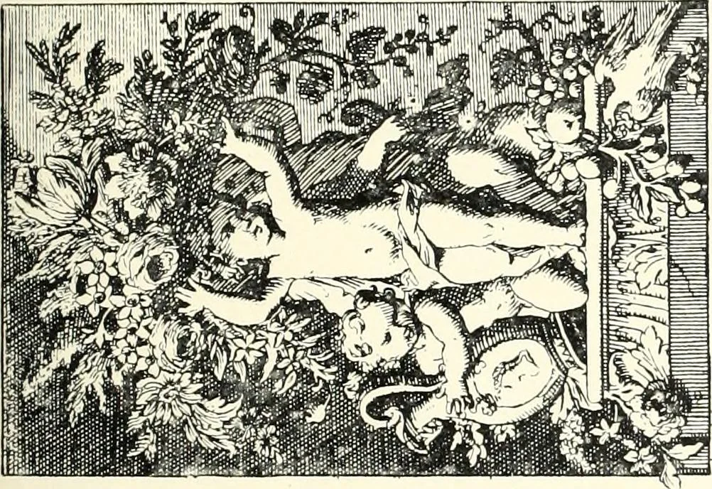 An illustration from An historical guide to French interiors, furniture, decoration, woodwork, & allied arts during the last half of the seventeenth century, the whole of the eighteenth century, and the earlier part of the nineteenth, 1900, leaf 107