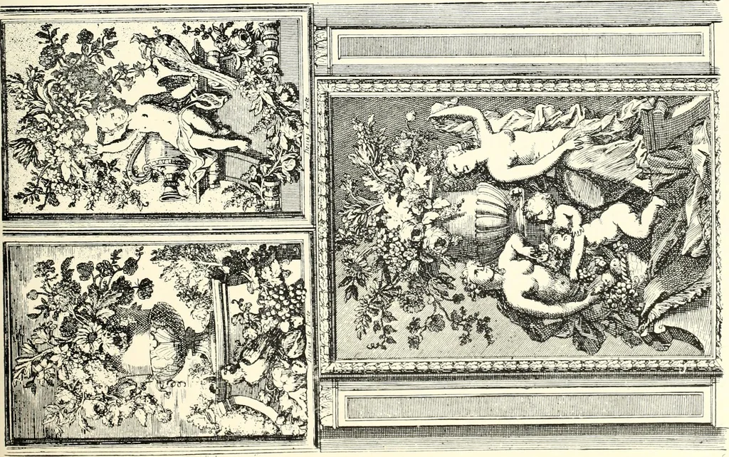 An illustration from An historical guide to French interiors, furniture, decoration, woodwork, & allied arts during the last half of the seventeenth century, the whole of the eighteenth century, and the earlier part of the nineteenth, 1900, leaf 107