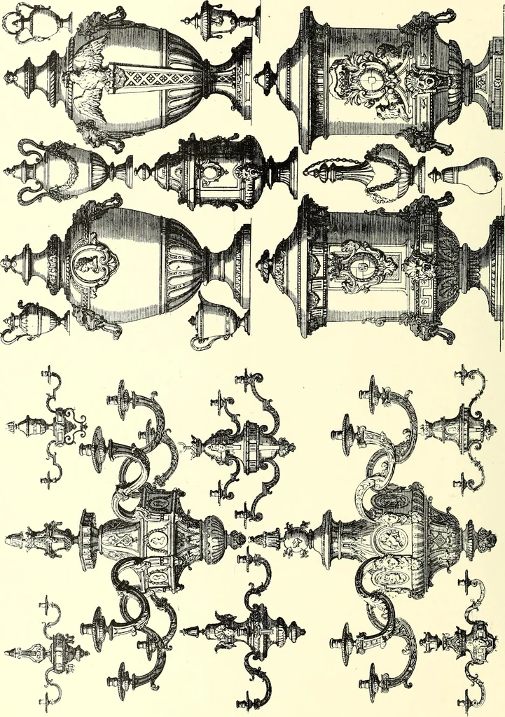 An illustration from An historical guide to French interiors, furniture, decoration, woodwork, & allied arts during the last half of the seventeenth century, the whole of the eighteenth century, and the earlier part of the nineteenth, 1900, leaf 114