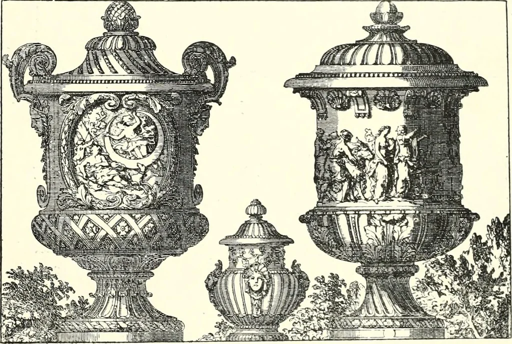An illustration from An historical guide to French interiors, furniture, decoration, woodwork, & allied arts during the last half of the seventeenth century, the whole of the eighteenth century, and the earlier part of the nineteenth, 1900, leaf 115