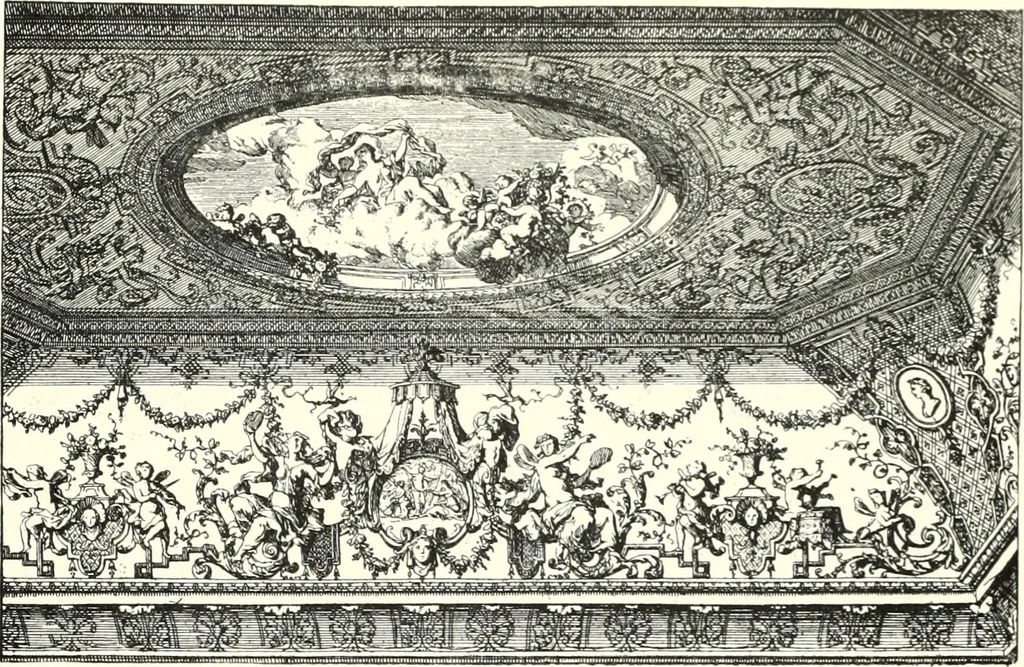 An illustration from An historical guide to French interiors, furniture, decoration, woodwork, & allied arts during the last half of the seventeenth century, the whole of the eighteenth century, and the earlier part of the nineteenth, 1900, leaf 117