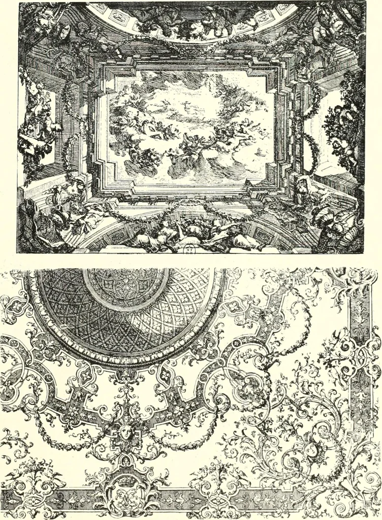 An illustration from An historical guide to French interiors, furniture, decoration, woodwork, & allied arts during the last half of the seventeenth century, the whole of the eighteenth century, and the earlier part of the nineteenth, 1900, leaf 117